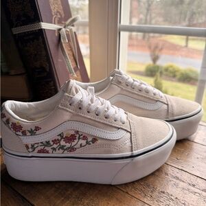Vans White Floral Platform Sneakers